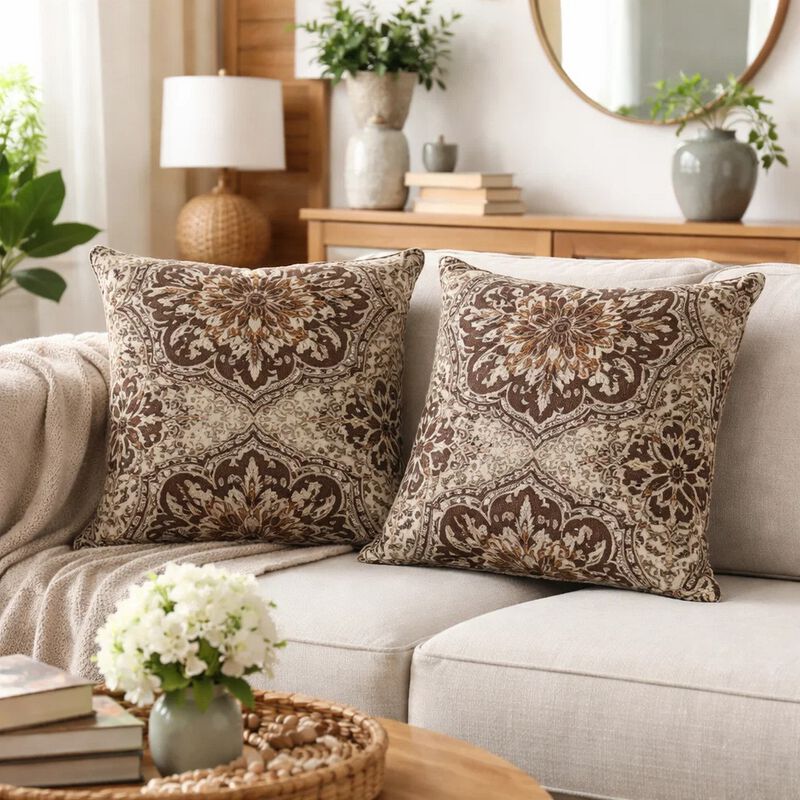 Contemporary Style Medallion Patterned Set of 2 Throw Pillow, Multicolor image number 6