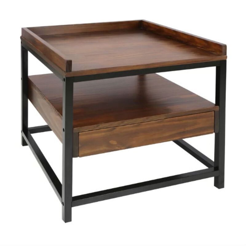 Hivvago Modern Solid Wood 1-Drawer End Table Nightstand in Mocha Brown and Black Finish