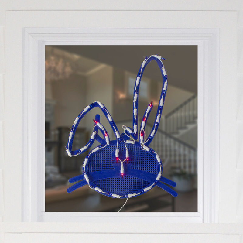 17" Lighted Blue Easter Bunny Head Window Silhouette