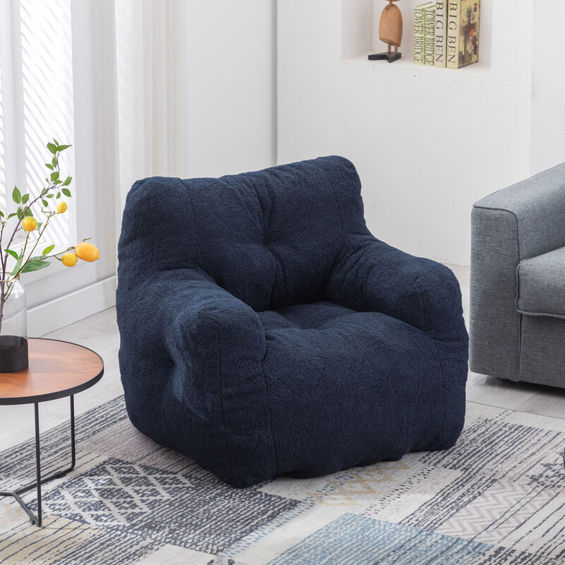 GOODSILO Soft Teddy Fabric Tufted Foam Bean Bag Chair with Ergonomic Backrest Design image number 1