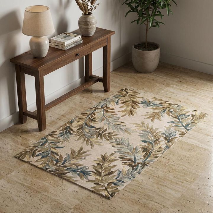 HomeRoots Wool Botanical Leaves Hand Tufted Area Rug