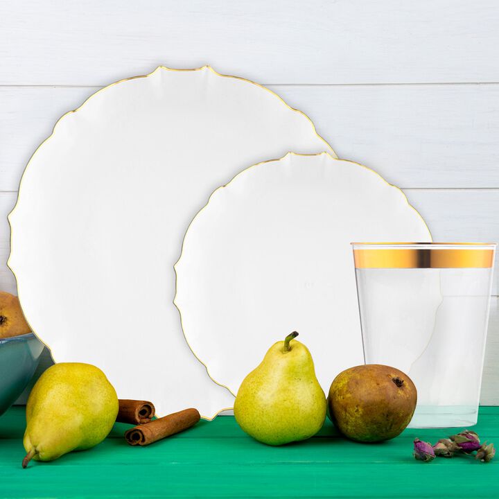 Clear with Gold Rim Round Lotus Plastic Tableware Set (120 Sets)