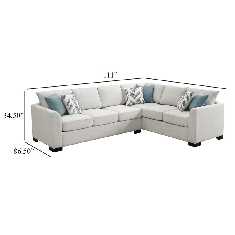 Ashlee Sleeper Sectional Sofa, Greige Chenille, 6 Pillows, 111 Inch - Benzara