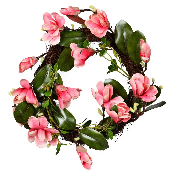 Vickerman 22" Artificial Dark Pink Magnolia Wreath