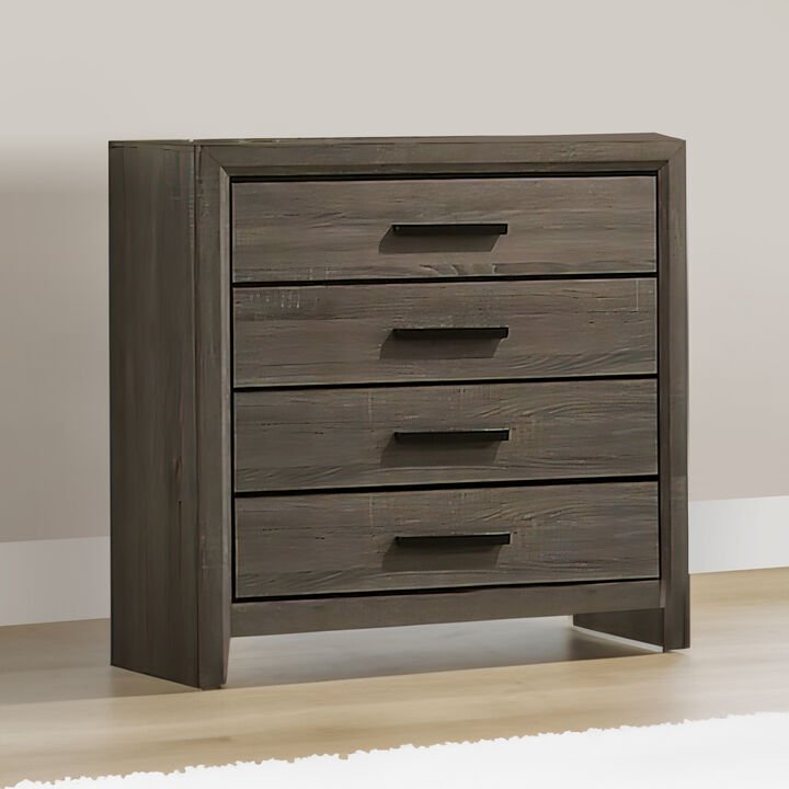 Chest with Black Rectangular Pulls, Gray - Benzara