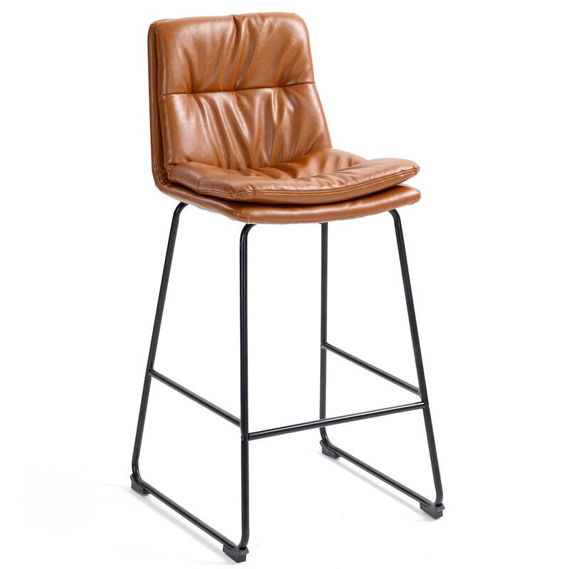 Glamour Home Set of 2 Bauer Brown Faux Leather Bar Stool with Black Iron Legs
