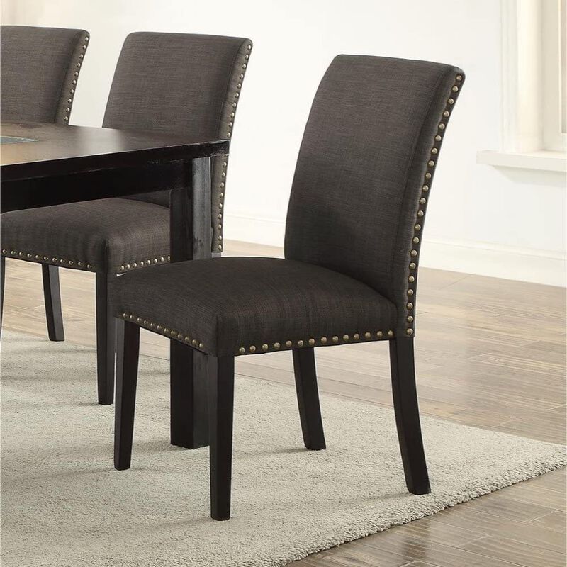 Dining Room Chairs Ash Black Polyfiber Nail heads Parson Style Set of 2 Side Chairs Dining Room Furniture