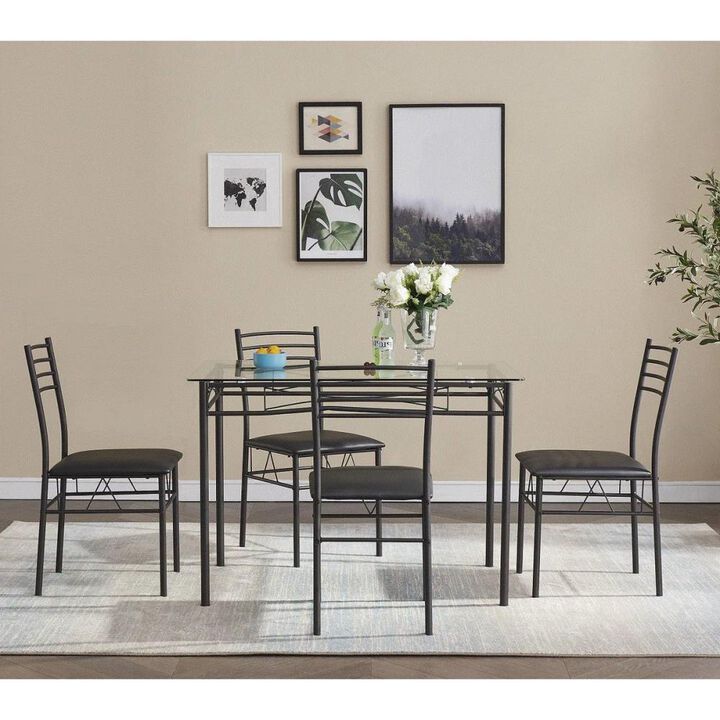 Hivvago Black 5-Piece Dining Set with Rectangular Glass-Top Table and 4 Chairs