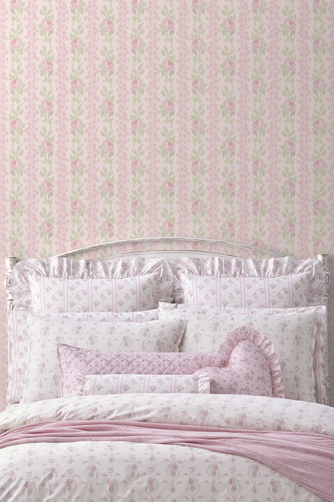 Blooming Heirloom Strawberry Macaron Rose Stripe Wallpaper
