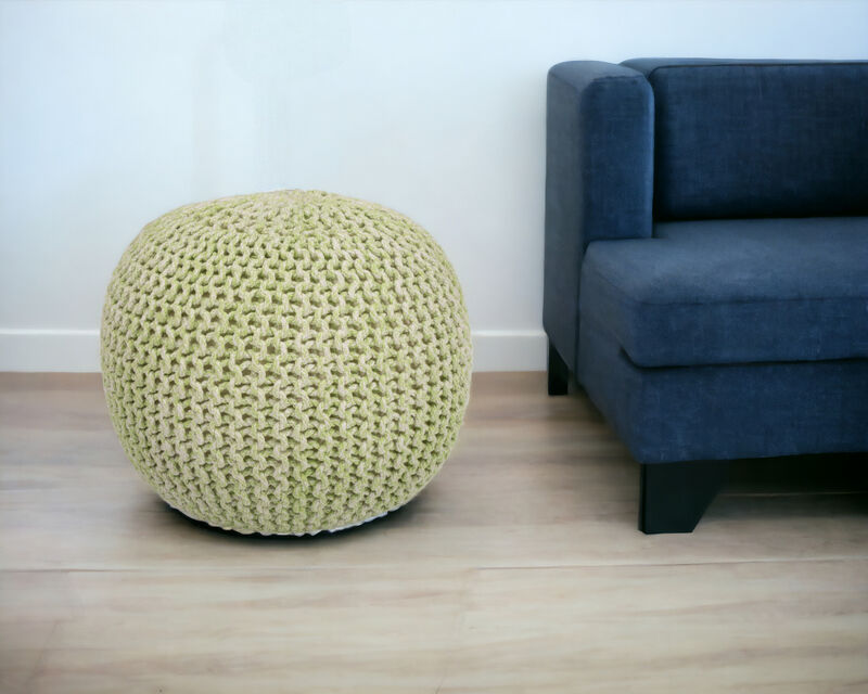 Handwoven Wool Pouf Ottoman &ndash; Round Upholstered Accent for Living Room