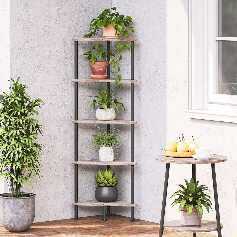 Industrial Style Corner Bookcase 5 Shelf Unit for Space Saving Storage image number 3