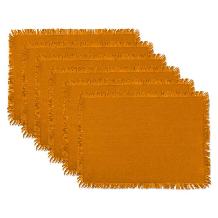 Set of 6 Mustard Yellow Solid Heavyweight Fringed Placemats 19"