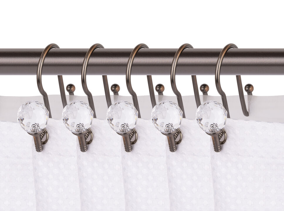Utopia Alley Rust-Proof Zinc Double Shower Curtain Hooks with Acrylic Crystal Design, Shower Hooks Hangers for Bathroom, Kitchen Utensils, Curtains, Clothing, Towels etc - Set of 12