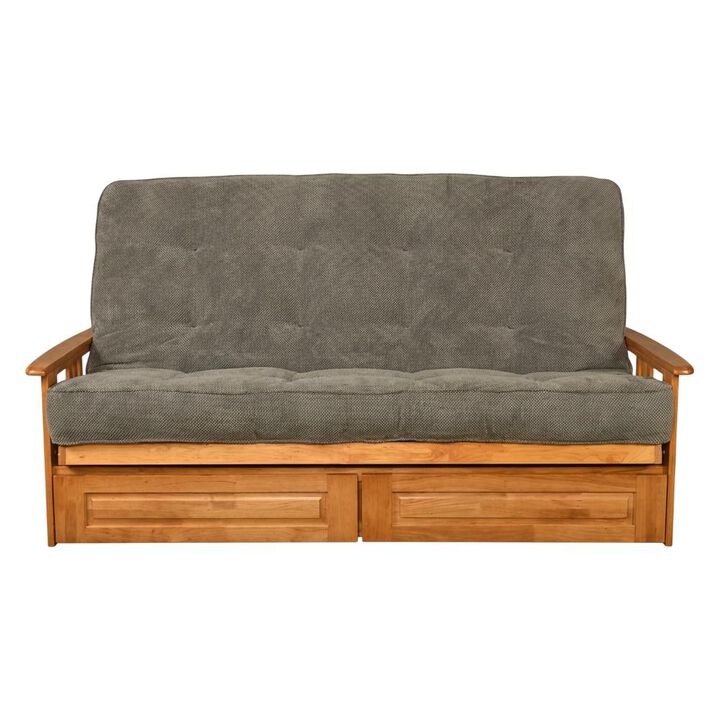 Phoenix Frame Queen-Butternut Finish-Marmont Thunder Mattress-Storage Drawers