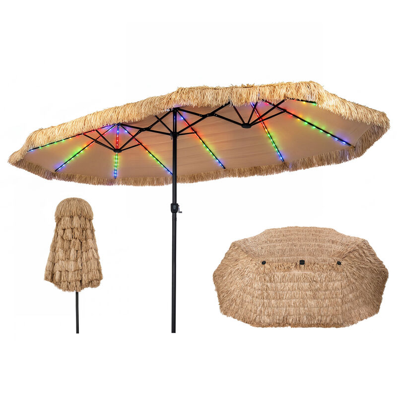 15 x 9 FT Solar Double Sided Umbrella with 144 Multicolor LED Lights 12 Modes and Durable 12 Ribs image number 4