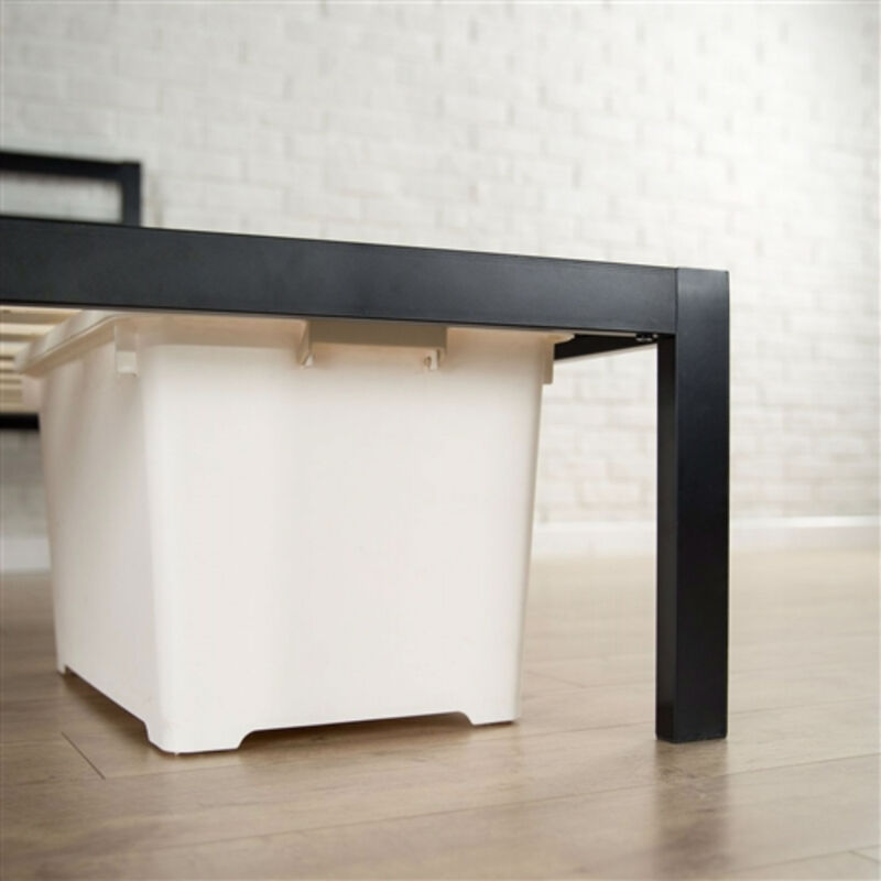 Metal Platform Bed Frame with Headboard and Wood Slats for Mattress Support