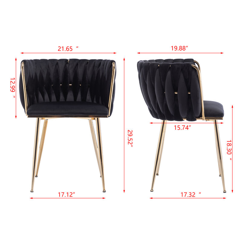 Dining Chair, Thickened fabric chairs with wood legs, Set of 2, Black