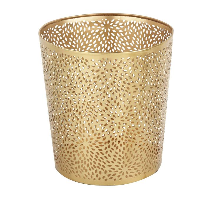 Copper Finish Metal Trash Can Round Perforated Waste Basket for Compact Spaces