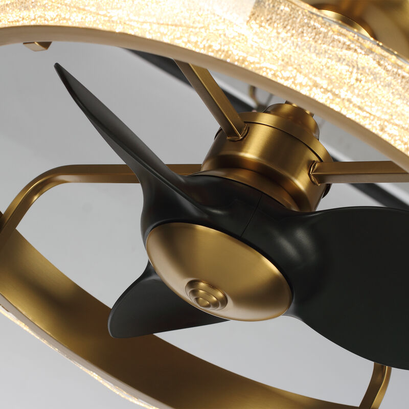 24" Modern Antique Brass Wheel Caged Acrylic Reversible Dimmable Ceiling Fan with Light and Remote for Bedroom, Living Room or Dining Room image number 9