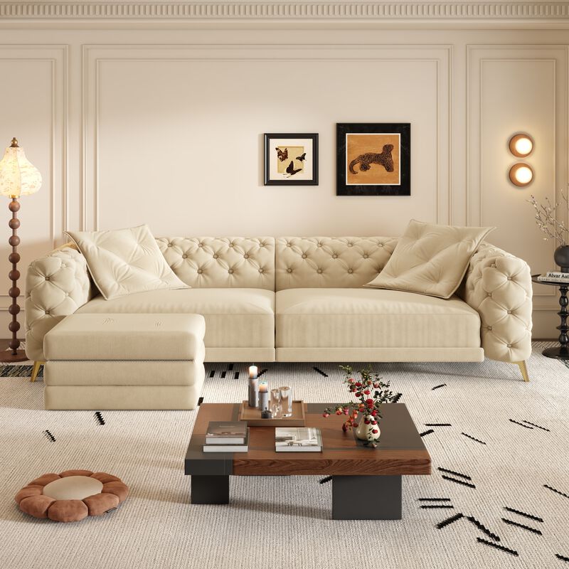 Whisen 97.7" 4-Seat Convertible Sleeper Sofa, Velvet 3-in-1 with Ottoman for Apartment Office image number 2