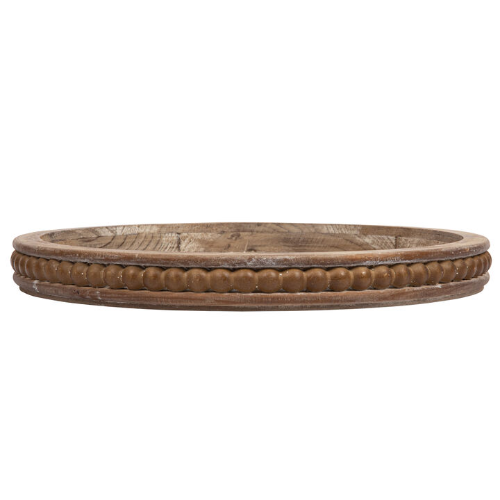 Whitewashed Round Decorative Wood Tray