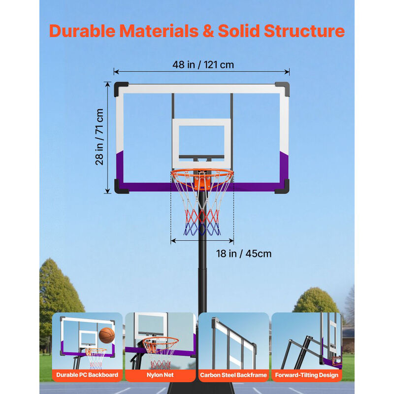 Portable Basketball Goal Stand with Height Adjustment and PC Backboard for Driveway & Backyard-Black image number 5