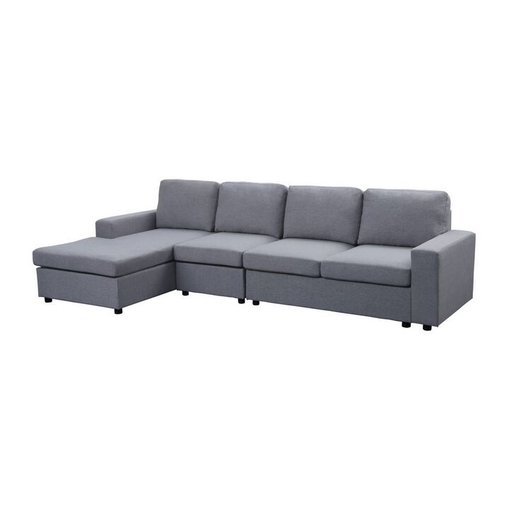 Luis 121 Inch Reversible Sectional Sofa Chaise, Padded Seats, Light Gray-Benzara