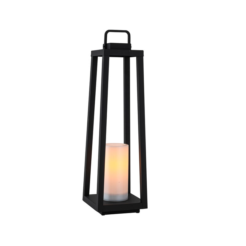 1 Light H24" Modern Matte Black Solar Lantern with Candle Shape Large Outdoor Light Decorative Portable Hanging LED Lights for Patio Camping image number 0