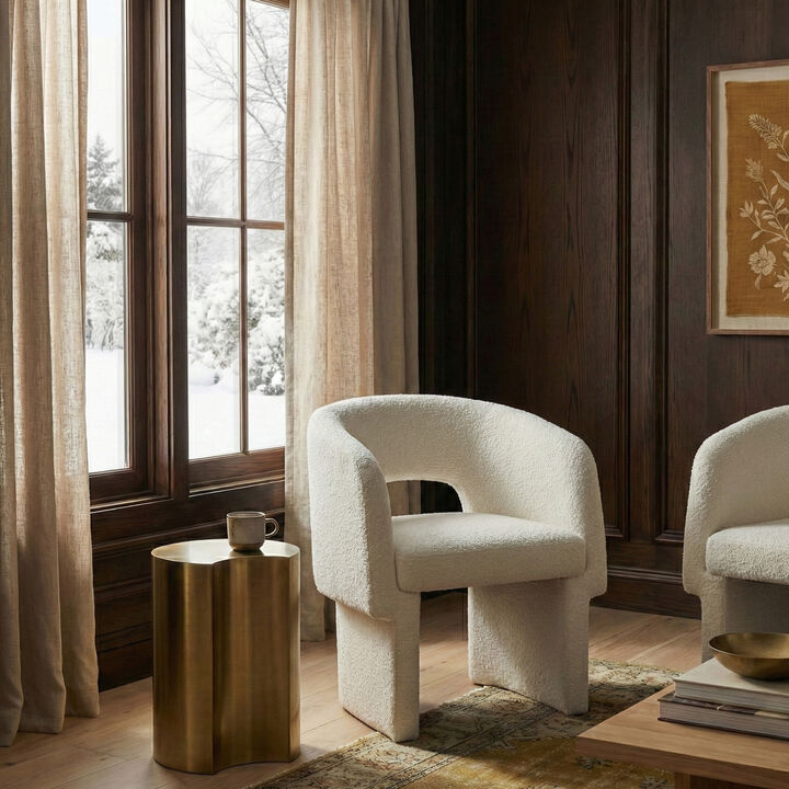 Meridian Furniture Emmet Cream Chenille Fabric Dining Chair / Accent Chair