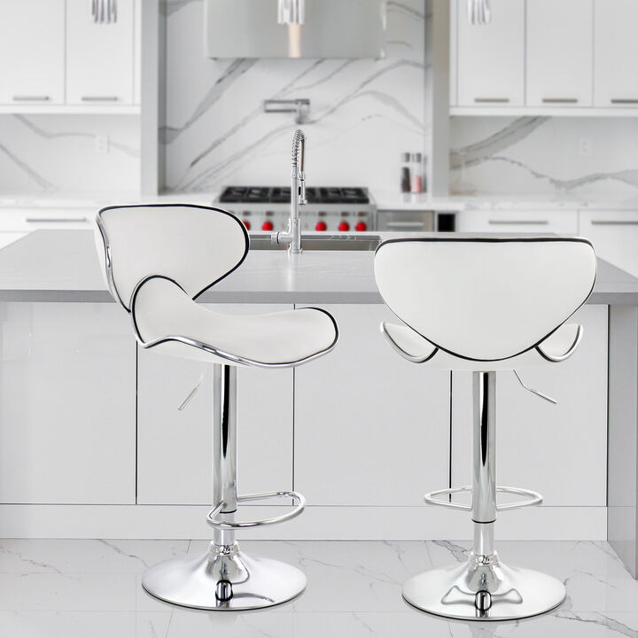 Elama 2 Piece Faux Leather Adjustable Bar Stool in White with Chrome Base