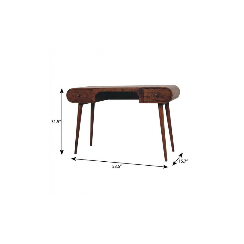HomeRoots 54" Brown Solid Wood Writing Desk With Two Drawers image number 6
