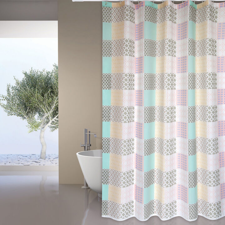 MSV Shower curtain Polyester CERAMIC 180x200cm PREMIUM QUALITY Pink - Rings included