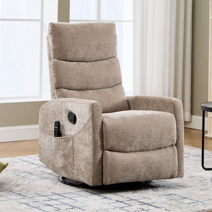 Heat Massage Manual Recliner Chair with Rocker and Swivel in Fabric