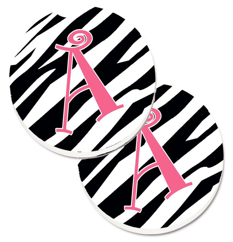 Caroline's Treasures Letter A Monogram - Zebra Stripe & Pink Set of 2 Cup Holder Car Coasters CJ1037-ACARC, 2.56, Multicolor