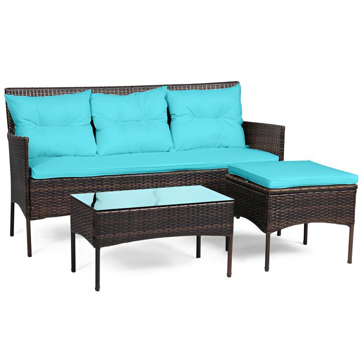 3 Piece Outdoor Patio Furniture Set with 5 Cushions for Backyard and Deck