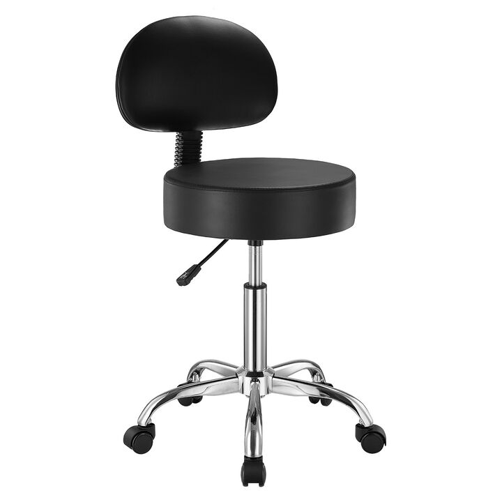 Round Rolling Stool with Wheels and Back Support, Adjustable Salon Chair for Massage & Tattoo-Black
