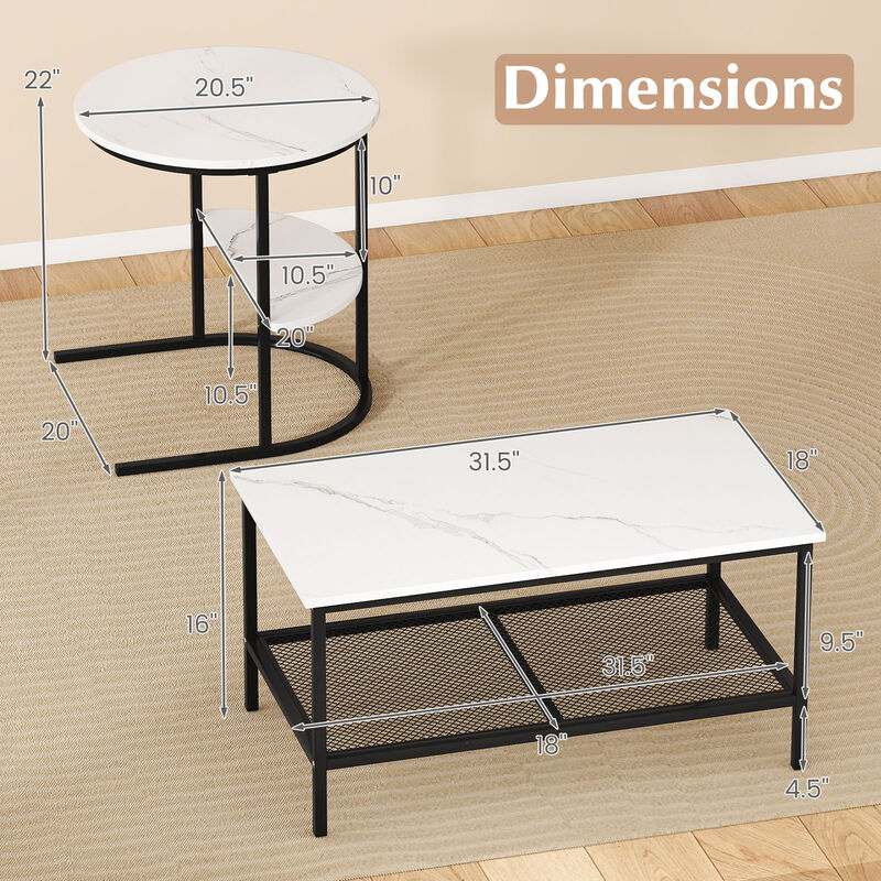 Rectangle 2-Tier Coffee Table and Side End Table with Open Storage Shelves image number 2