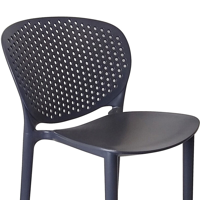 Celin 30 Inch Barstool Chair, Set of 4, Stackable, Mesh, Curved Seat, Gray - Benzara