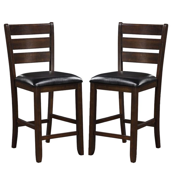 Simple Relax Set of 2 Black PU Counter Height Chair in Espresso Finish