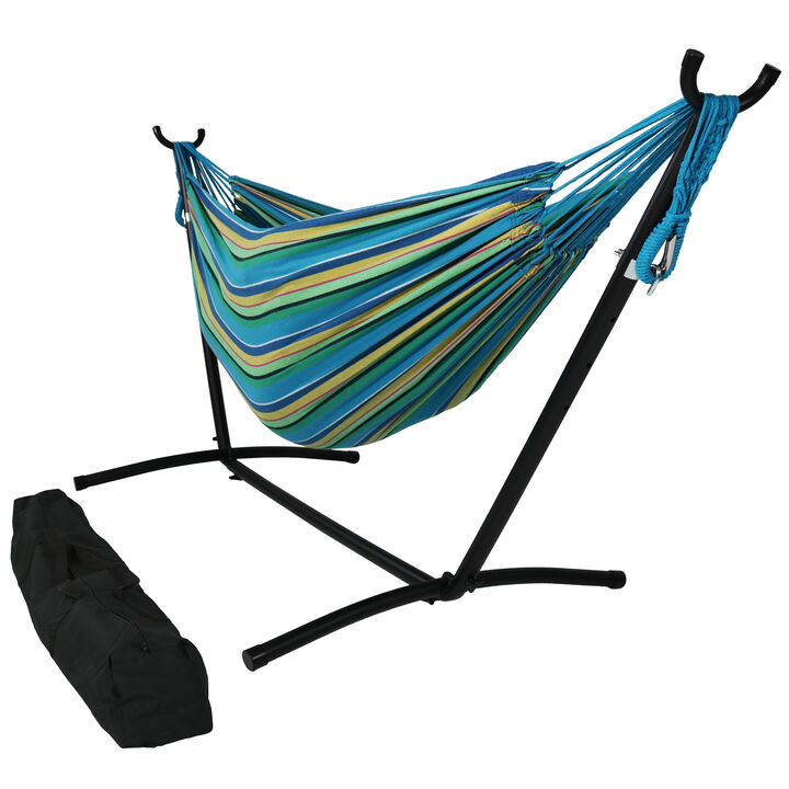 Sunnydaze Large Cotton Hammock with Steel Stand and Carrying Case