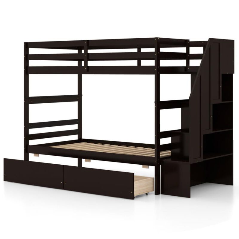 Hivvago Twin Over Twin Bunk Bed with Storage Stairs and Drawers