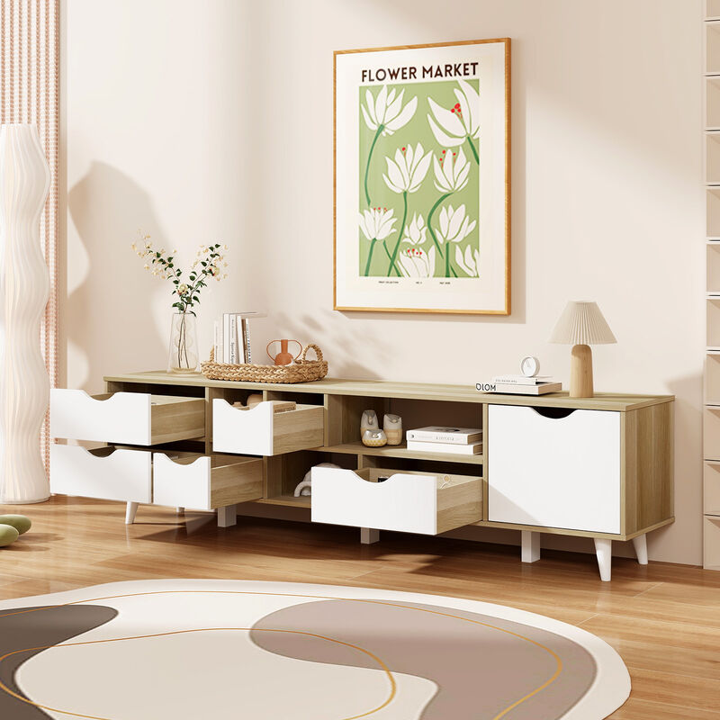 TV Stand for TVs up to 65” Television Cabinet w/ 5 Drawers & 3 Open Shelves