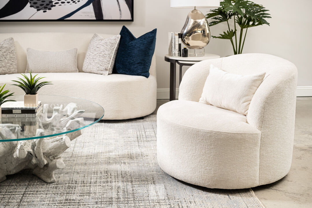 Plush Elle Swivel Chair in a contemporary living room setting