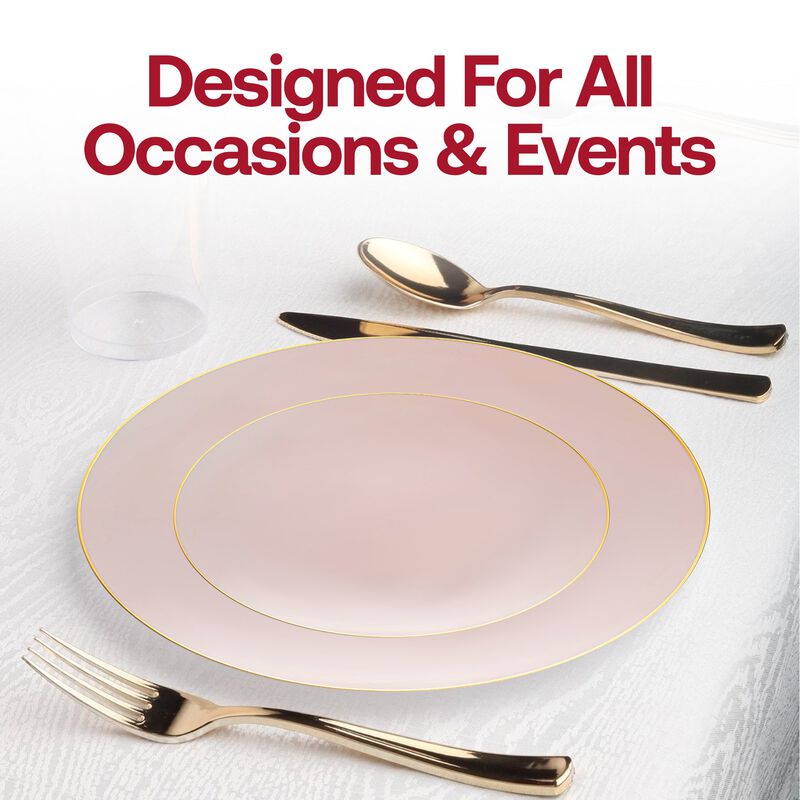 7.5" Pink with Gold Rim Organic Round Plastic Salad Plates (120 Plates) image number 6