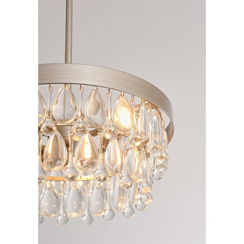 Eva 3-Light Brushed Champagne Silver 13" Crystal Teardrop Tiered Chandelier image number 4