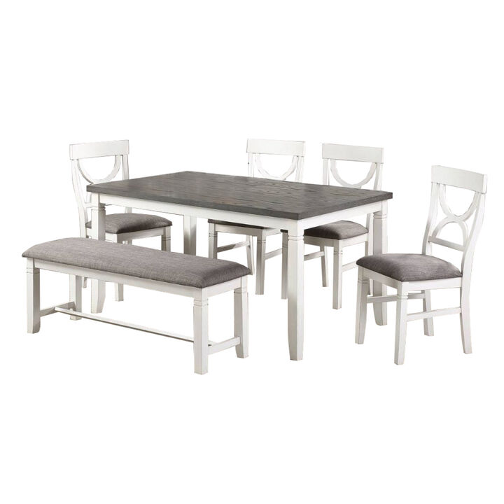 Carrol 6 Piece Wood Dining Set, White and Grey