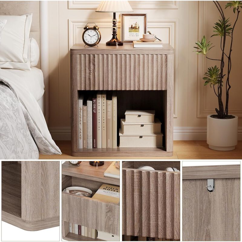 Night Stand Set of 2, Modern Farmhouse Nightstand, Fluted Nightstand with Drawer Storage image number 5