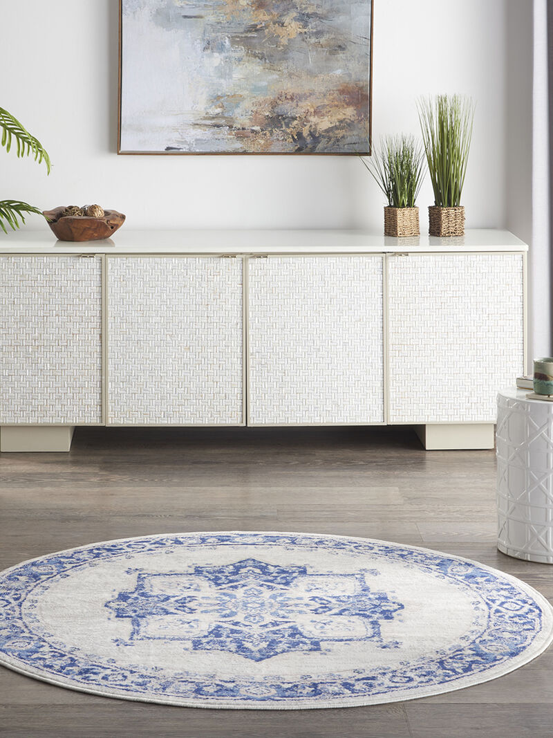 Whimsicle WHS03 Ivory/Blue 5' x Round Rug