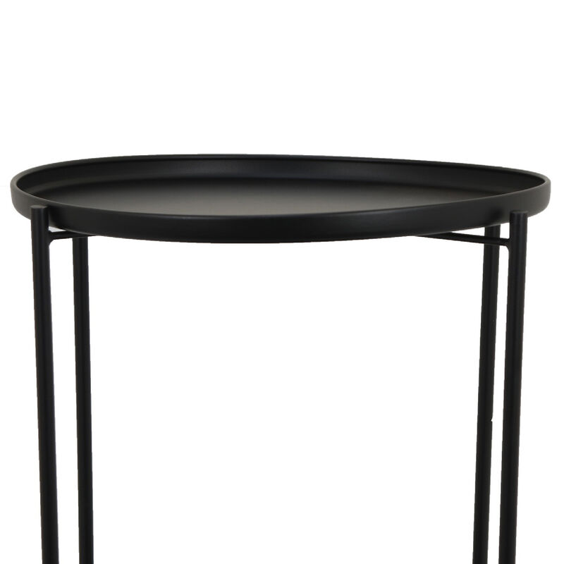 Addy Two-Tier Round Side Table with Tray Shelves Accent, Black Metal 24 Inch image number 5