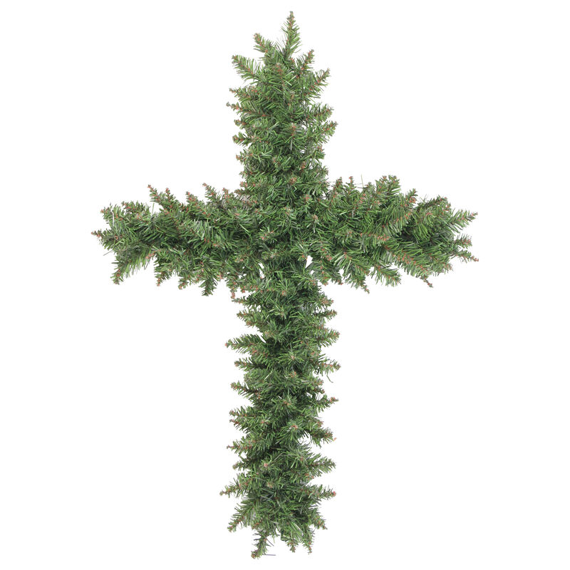 22" Green Pine Artificial Cross Shape Wreath with Ground Stake - Unlit